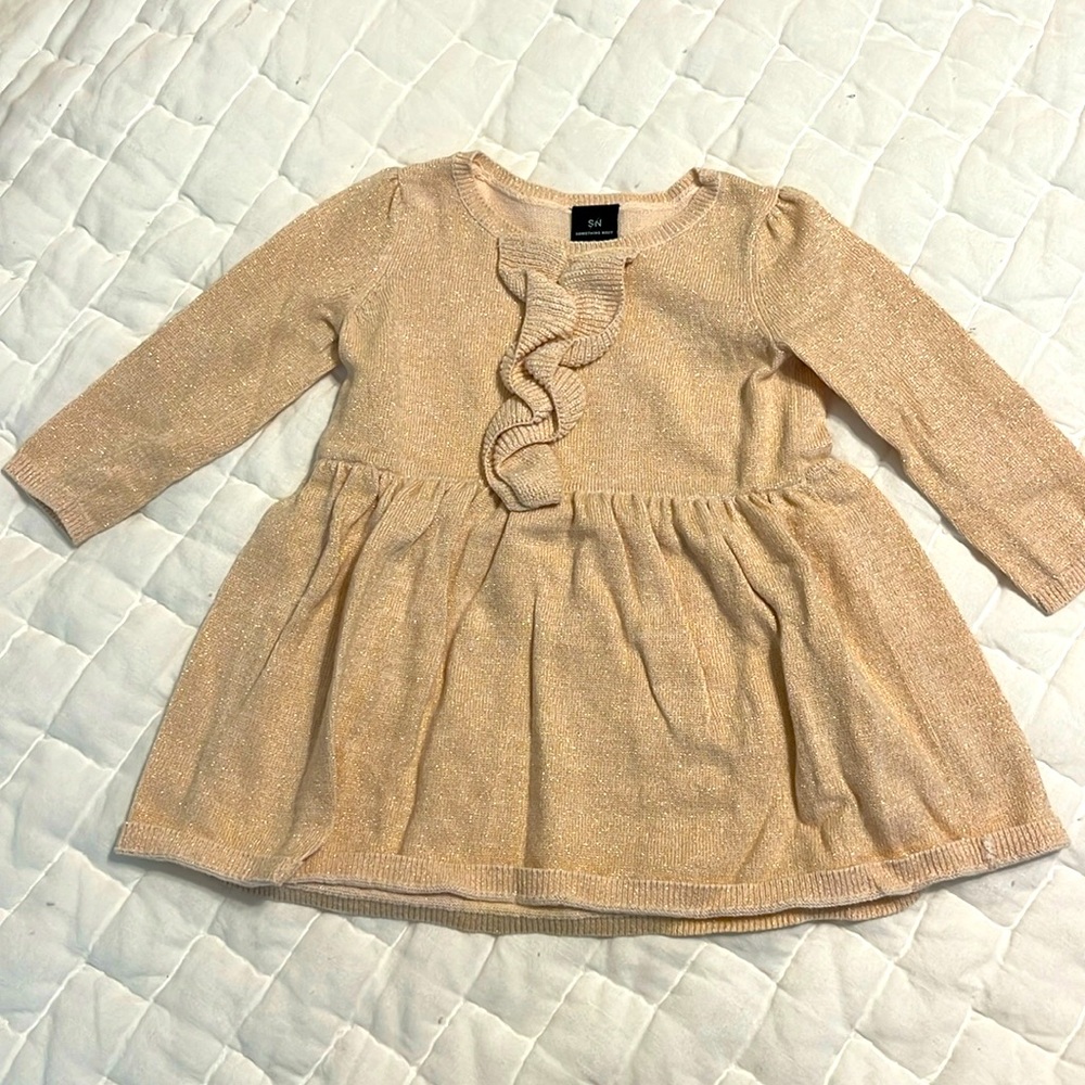 Something Navy glittered long sleeve dress in petal pink.